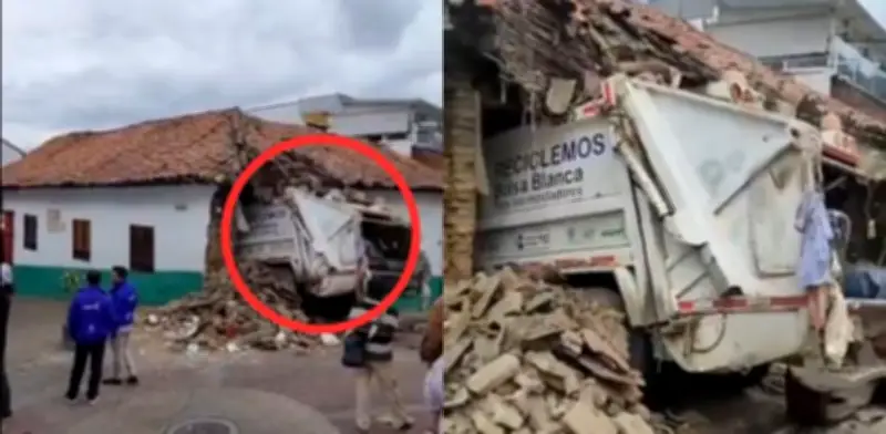Video de seguridad muestra el violento choque de camión recolector contra vivienda en La Candelaria, Bogotá