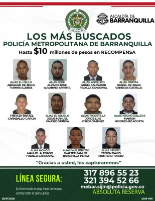 Barranquilla despliega cartel de los más buscados con recompensas para capturar criminales