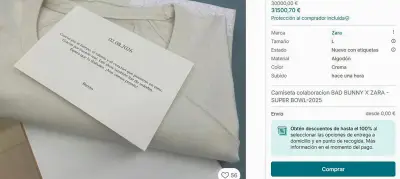Camisetas de Bad Bunny en Zara se venden hasta por 30.000 euros en internet