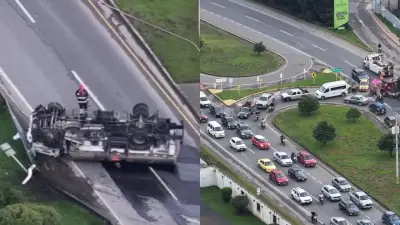 Cierre total en Soacha tras volcamiento de camión cisterna: trancón monumental