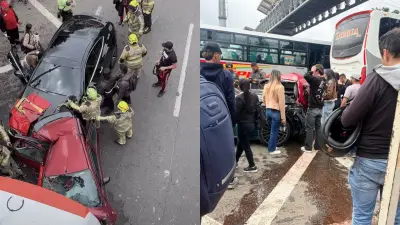 Fuerte accidente múltiple en Autopista Norte de Bogotá deja un herido atrapado