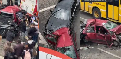 Grave accidente múltiple en el norte de Bogotá: persona atrapada tras choque entre bus y dos vehículos