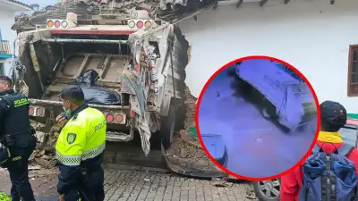 Impactante choque de camión de basura contra vivienda en el centro de Bogotá