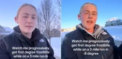 Joven se vuelve viral por correr a -8°C en Ohio y termina con congelación en oídos