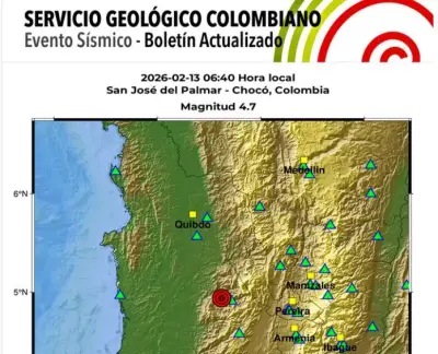 Sismo de magnitud 4.7 sacude el occidente de Colombia con epicentro en Chocó