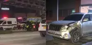 Delincuentes roban camioneta de lujo en Bogotá, huyen en contravía y chocan con bus de TransMilenio