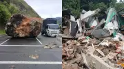 Hombre escapa por segundos de roca gigante en vía Pasto-Ipiales; video capta momento crítico