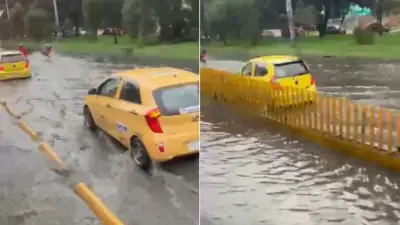 Autopista Norte se convierte en río tras intensas lluvias en Bogotá