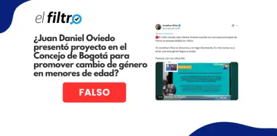 Desmienten que Juan Daniel Oviedo promoviera cambio de género en menores en el Concejo de Bogotá