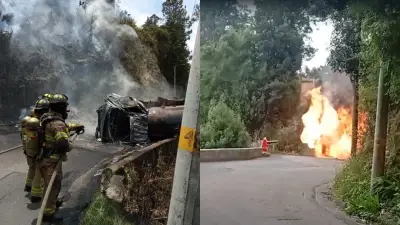 Explosión de camión cisterna con gas en vía Bogotá-La Calera moviliza a bomberos