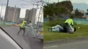Conductor agrede violentamente a policía tras evadir control en Bogotá; quedó grabado en video