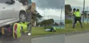 Conductor evade retén, atropella y golpea a policía de tránsito en Bogotá