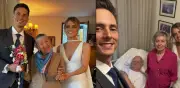 Recién casados conmueven redes al visitar con trajes nupciales a familiares que no pudieron asistir a su boda