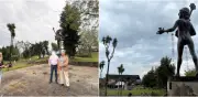 Turistas reaccionan con pitazos al ver a Carlos Lehder durante retorno de estatua de John Lennon en Quindío