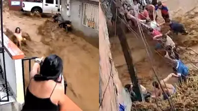 Escalera humana en Manrique salva a joven arrastrado por lluvias torrenciales en Medellín