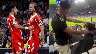 Hincha se corta el cabello en tribuna durante Real Madrid vs Bayern Múnich en Champions