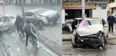 Impactante accidente en Cajicá: vehículo termina dentro de asadero de pollo tras choque