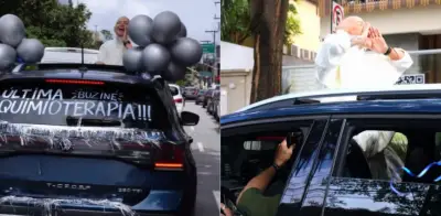Joven brasileña celebra fin de quimioterapia con emotiva caravana en São Paulo