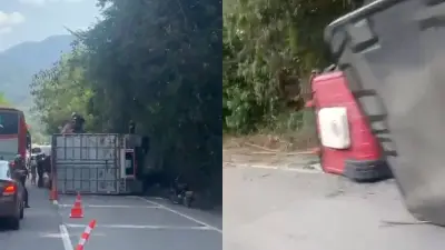 Pasajeros de bus saquean camión accidentado en vía a Villeta, Cundinamarca