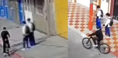 Robo a estudiantes en Bogotá captado en video: delincuente con cuchillo les quitó celulares