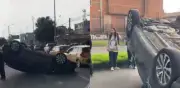 Grave accidente en Teusaquillo: carro particular volcado tras choque con taxi en la avenida Mutis