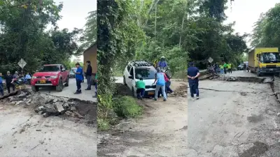 Hundimiento en vía San Vicente-Bucaramanga por falla geológica activa