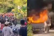 Asonada en Tolima: atacan con piedras y queman camión de la Policía