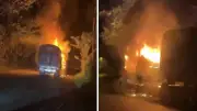 ELN incendia dos camiones y un bus en Valdivia, Antioquia
