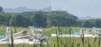 Avioneta se parte en dos y se incendia al aterrizar en aeropuerto de Cartago, Valle