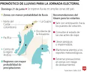 Lluvias marcarán la jornada electoral del domingo 21 de junio en gran parte de Colombia