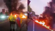 Bloqueo en La Cordialidad por protesta por falta de agua en Baranoa